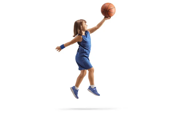 Ένα Κοριτσάκι Μπλε Αθλητική Φανέλα Πυροβολεί Ένα Λέι Που Είναι — Φωτογραφία Αρχείου