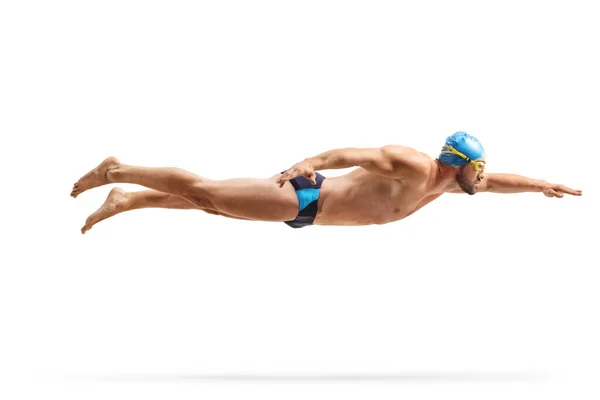 Male Swimmer Cap Goggles Isolated White Background — Stock Photo, Image