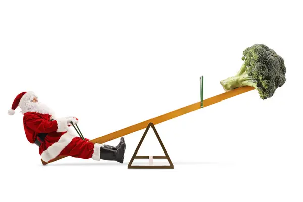 Полнометражный Снимок Деда Мороза Брокколи Качелях Белом Фоне — стоковое фото