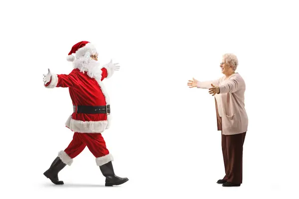 Volledige Lengte Profiel Shot Van Santa Claus Ontmoeting Met Een — Stockfoto