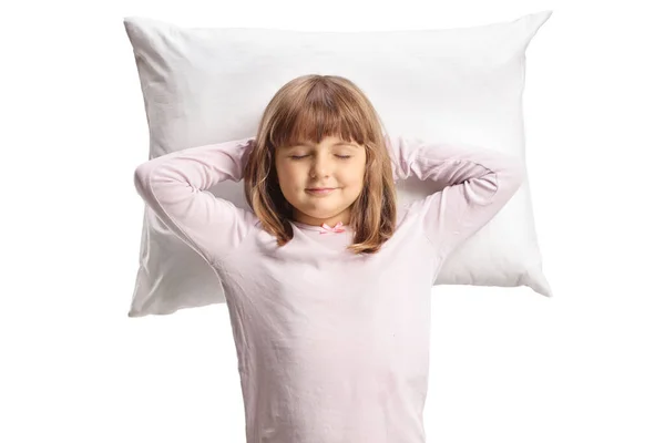 Милая Девушка Пижаме Спит Подушке Изолированной Белом Фоне — стоковое фото