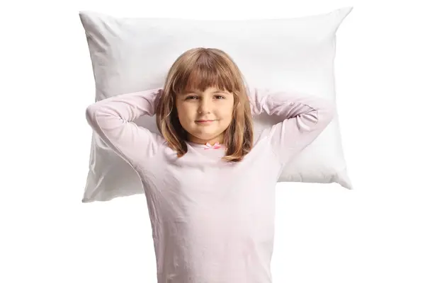 Сонная Девушка Пижаме Отдыхает Подушке Изолированной Белом Фоне — стоковое фото
