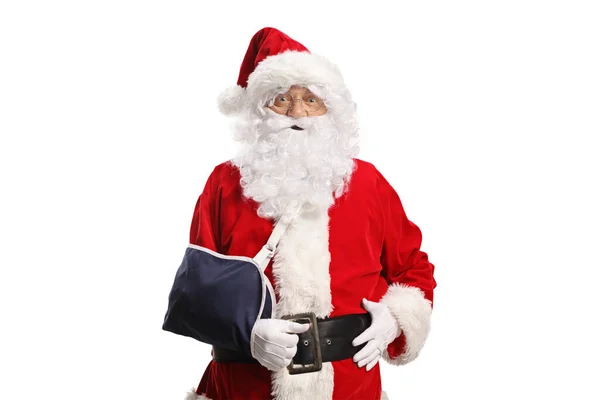 Papai Noel Com Uma Lesão Braço Usando Uma Funda Isolada — Fotografia de Stock