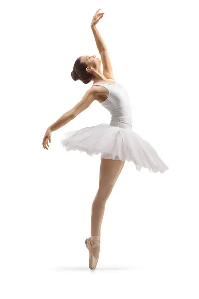 Full Length Profile Shot Ballerina Dancing Isolated White Background — Stock Photo, Image