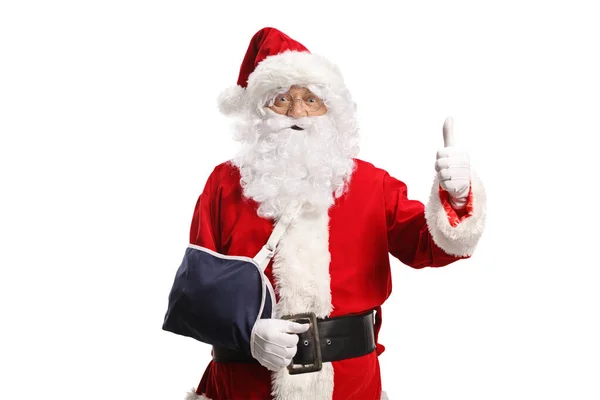 Papai Noel Com Uma Lesão Braço Usando Uma Funda Gesto — Fotografia de Stock
