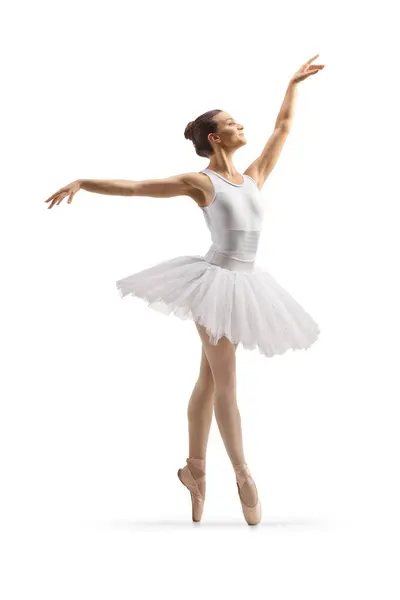 优雅的芭蕾舞演员在白色背景下独自跳舞 — 图库照片