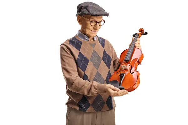 Älterer Mann Mit Geige Isoliert Auf Weißem Hintergrund — Stockfoto