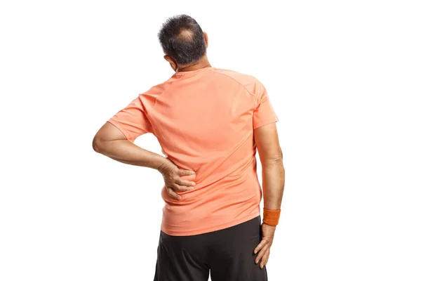 Rear View Shot Man Sportswear Holding His Painful Lower Back — Stock Photo, Image