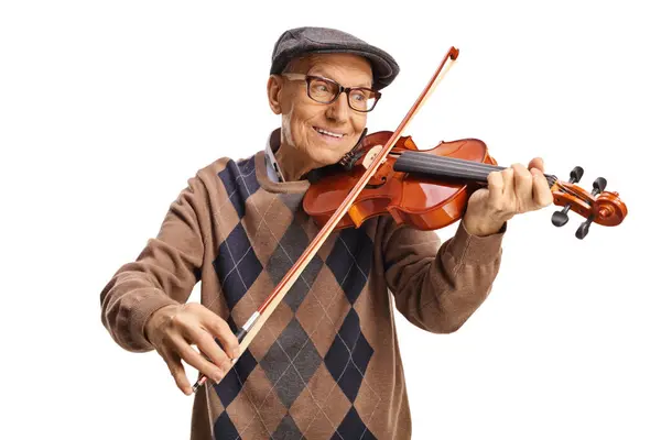 Elderly Man Playing Violin Isolated White Background — Stock Photo, Image