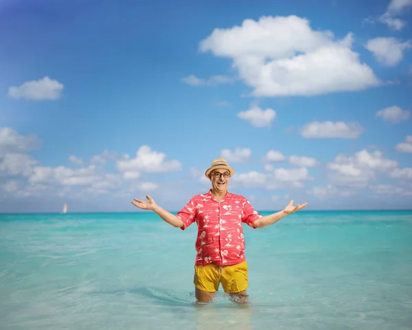 Happy Mature Man Enjoying Sea — Stock Photo, Image