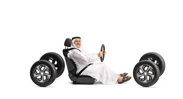 Arab Driving Car Four Tires Isolated White Background — Fotografia de Stock