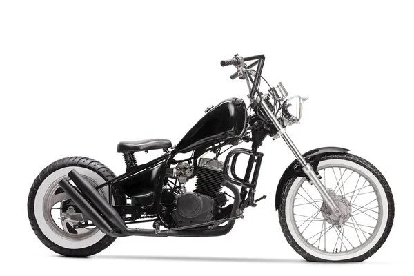 Индивидуальный Мотоцикл Плоской Передней Шиной Изолированной Белом Фоне — стоковое фото