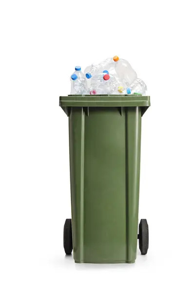 Green Dustbin Plastic Bottles Isolated White Background — Stock Photo, Image