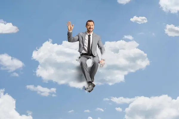 Businessman Floating Cloud Waving — Stock Photo, Image
