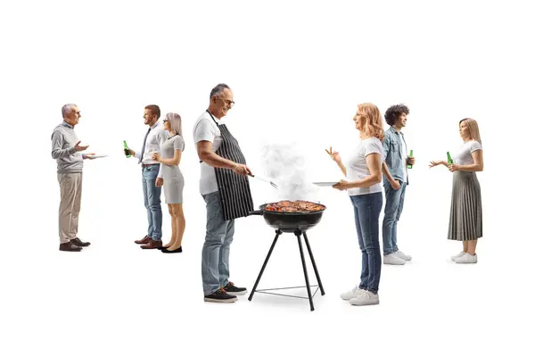 People Chatting Barbecue Party Isolated White Background Stockfoto