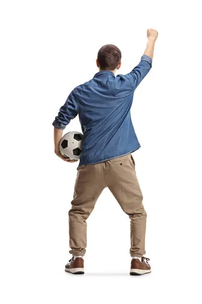 Rear View Man Cheering Football Isolated White Background Εικόνα Αρχείου