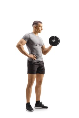 Ağırlık çalışması yapan adam beyaz arkaplanda izole edildi