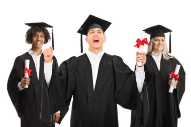 Group of graduate students celebrating isolated on white background clipart