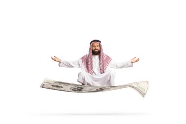 Suudi Arabistan 'ın beyaz arka planda izole edilmiş para üzerinde yüzen adamı