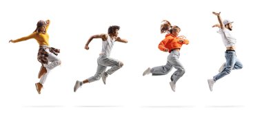 Beyaz arka planda izole edilmiş bir grup dansçı