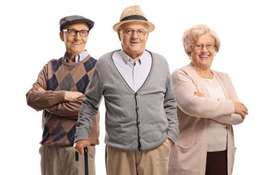 Beyaz arka planda izole edilmiş bir grup yaşlı insan