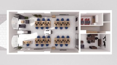 Office interior top view 3D rendering