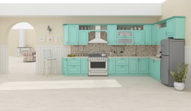 Mutfak iç renk ızgarası 3B oluşturma