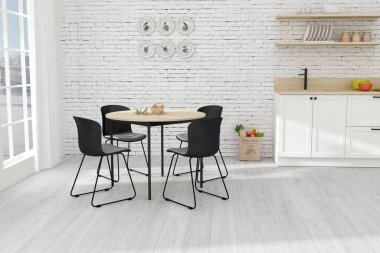 İç kısımda bir yemek masasının 3D görüntüsü