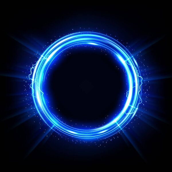 Blue Glowing Circle, Elegant Illuminated Light ring on Dark Background. Vector Illustration