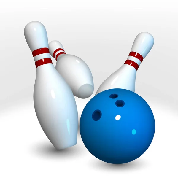 Bowling Ball Crashing Pins Bowling Strike Realistico Illustrazione Vettoriale — Vettoriale Stock