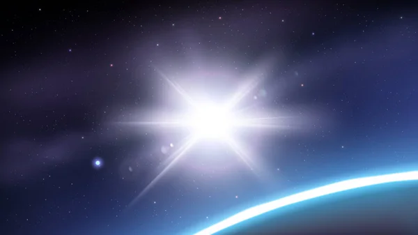 太陽光は地球の外側 宇宙の背景から現れる ワイドスクリーンベクターイラスト — ストックベクタ