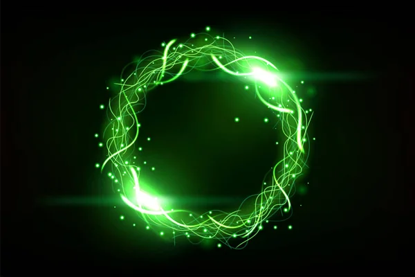 Zelený Kruh Blesků Efektem Jisker Širokoplošná Vektorová Ilustrace — Stockový vektor