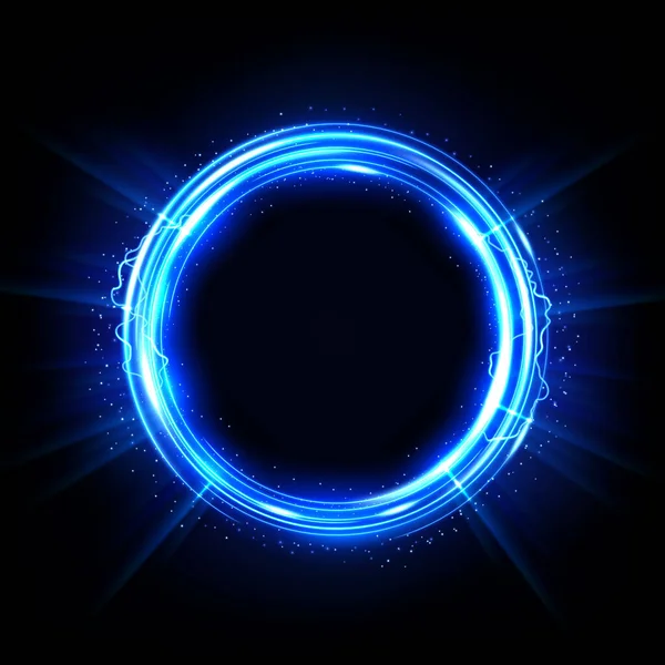 Niebieski Krąg Świecący Elegancki Oświetlony Pierścień Światła Ciemnym Tło Ilustracja — Wektor stockowy