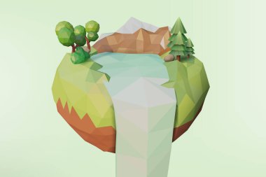 Low Poly Geometric Floating Island, Low Polygonal Style, Banner, Poster, Flyer, cover, Broşür için uygun. Vektör İllüstrasyonu