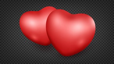 Gerçekçi Kırmızı Kupa Çifti, Sevgililer Günü, Düğün ve diğer kavramlar, şeffaf bir şekilde izole edilmiş. Vektör İllüstrasyonu