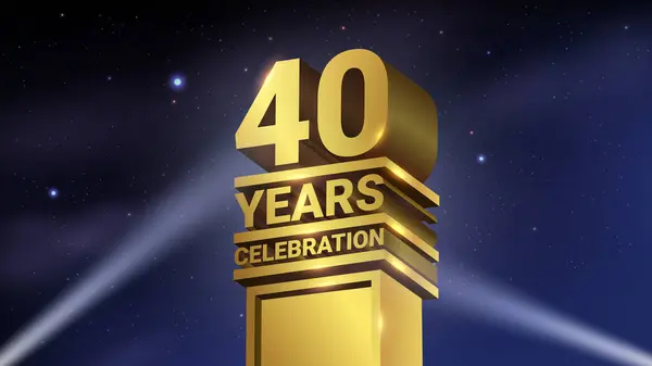 40Th Years Celebration Estátua Ouro Com Holofotes Luxo Hollywood Light — Vetor de Stock