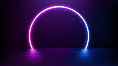 Çember Neon Işığı, Yüzen Zemin Bilim Kurgu Portali, Vektör İllüzyonu