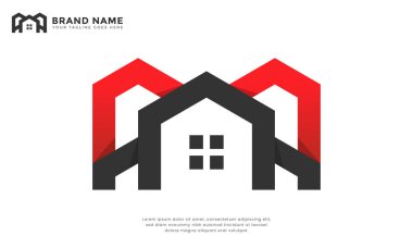 Siyah ve kırmızı ev logosu. Gayrimenkul, mimari, inşaat ve kendine özgü görsel kimlik arayan iç tasarım markaları için mükemmel. Bu çok yönlü vektör logosu, ölçeklenebilir ve özelleştirilebilir..