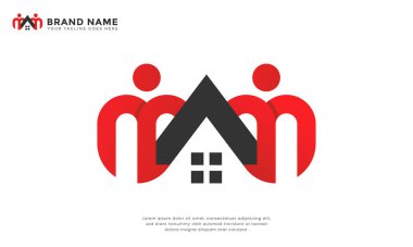 Home Community Logosu. Bir ev şekli oluşturan stilize insan figürleri. Toplumu, aileyi ve birlikteliği temsil ediyor. Gayrimenkul, sosyal hizmetler veya aile odaklı işletmeler için ideal.