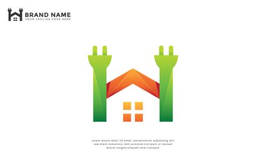 Elektrikli Ev Logosu. Modern logo ev şeklini elektrik prizleriyle birleştirerek enerji, teknoloji veya evle ilgili işletmeler için uygun hale getiriyor..