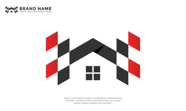 Yarış Evi Logosu. Bir ev ve yarış bayraklarını birleştiren eşsiz bir logo. Hızlı emlak hizmetleri, hızlı emlak satışları, motor sporu temalı gayrimenkul veya hızlı ev çözümleri için ideal.