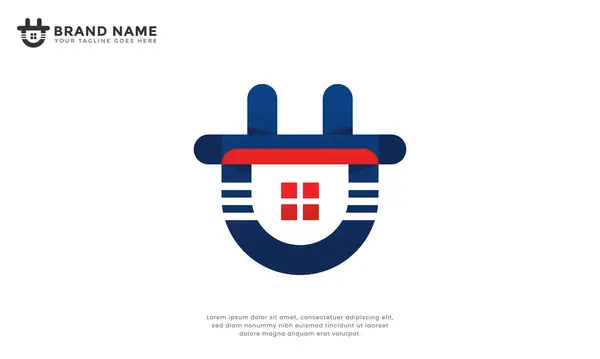 Elektrik prizi logosu. Yaratıcı logo ev siluetiyle elektrik prizini birleştiriyor. Elektrik hizmetleri, akıllı ev teknolojisi veya enerji ile ilgili işletmeler için uygundur..
