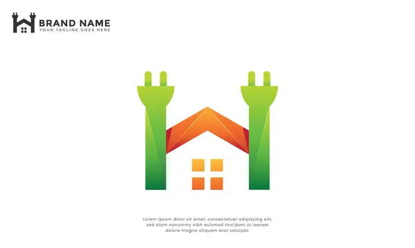 Elektrikli Ev Logosu. Modern logo ev şeklini elektrik prizleriyle birleştirerek enerji, teknoloji veya evle ilgili işletmeler için uygun hale getiriyor..