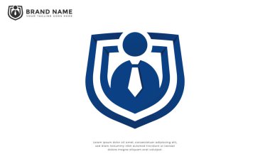 İş Adamı Kalkanı Logosu. Kalkan içindeki bir iş adamı siluetinin soyut logosu. Bu logo, ticari güvenlik hizmetleri için ideal olan güven, güvenlik, koruma ve profesyonelliği taşır..