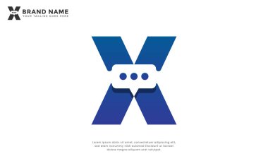 X Chat Bubble Logosu. X harfini içeren modern logo tasarımı bir konuşma baloncuğuyla entegre edildi. İletişim, bağlantı ve modern teknolojiyi temsil ediyor. Dijital iletişim hizmetleri için ideal.