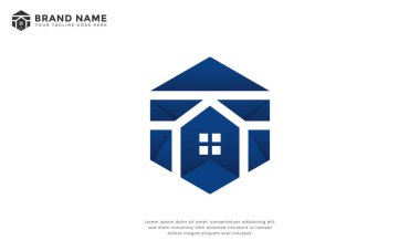 Altıgen Evi Logosu. Altıgen bir evde bulunan modern soyut bir logo. Mülk işletmeleri için ideal, çağdaş gayrimenkul, yenilikçi mimari veya eşsiz mülkiyet girişimleri için.