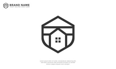 Shield House Logosu. Kalkan içinde bir ev barındıran modern hat sanat logosu. Emlak güvenliği, emlak koruma hizmetleri veya güvenilir konut çözümleri için idealdir. Güvenliği ve güvenilirliği iletir.