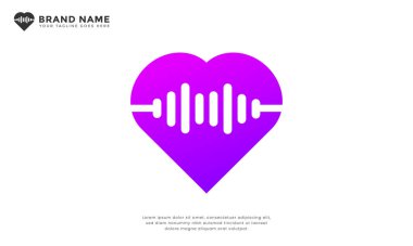 Bayılırım Müzik Dalgası Logosuna. Modern logo kalp şeklini bir ses dalgası veya frekans çizgisiyle birleştirerek, sağlık, ses teknolojisini, dalga biçimini veya ritmik bağlantıyı temsil eder..