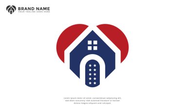 Amerikan Aşk Logosu. Ev korumasının, güvenliğin ve sevginin sembolü. Gayrimenkul, sigorta veya aile ile ilgili işletmeler için ideal.