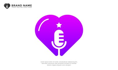Aşk podcast mor logosu. Modern logo mikrofon, aşk ve yıldızı canlı mor renkte birleştirdi. Podcast kanalları, radyo istasyonları, ses içeriği yaratıcıları, tarih podcastları veya romantik hikaye anlatımları için ideal.